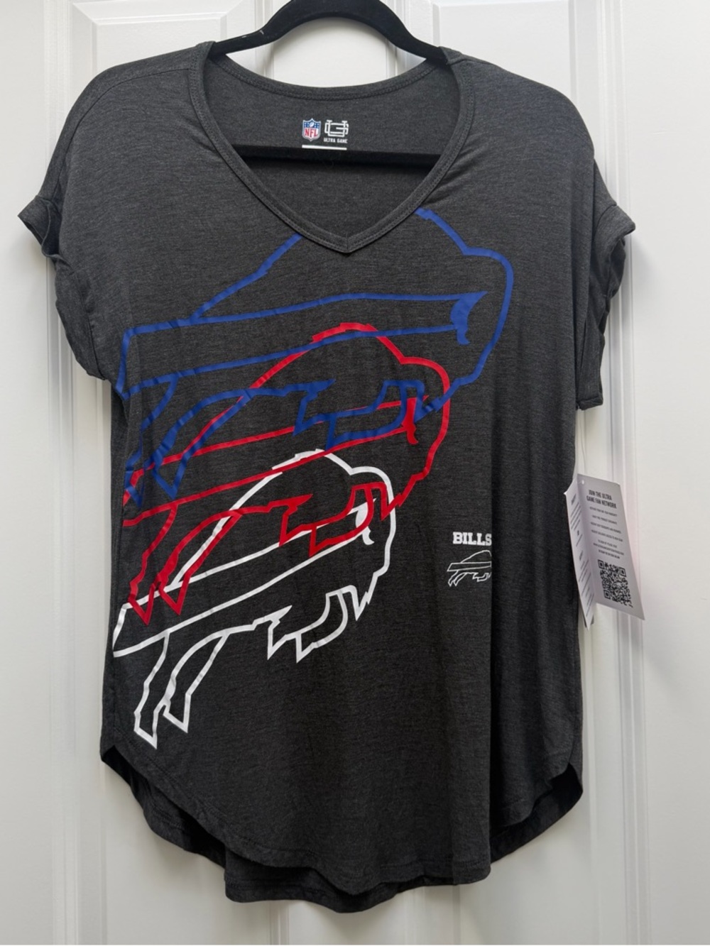 ULTRA GAME NFL BUFFALO BILLS SHORT SLEEVE V NECK T SHIRT GREY LARGE NWT